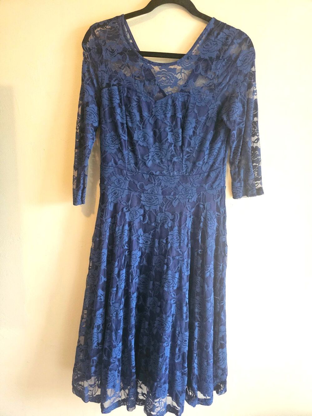 Jasambac Charming navy blue Lace Floral Dress Size M-modest